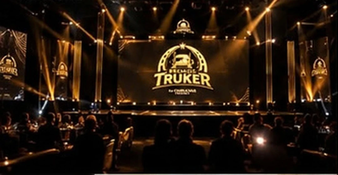 Escenario con pantalla LED y luces doradas