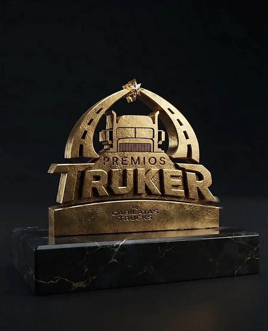 Trofeo Estrella de la Ruta, monolito de bronce y acero con el arco y la estrella
