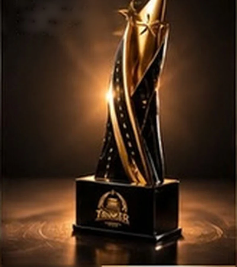 Estatuilla de Premios Truker iluminada en el escenario